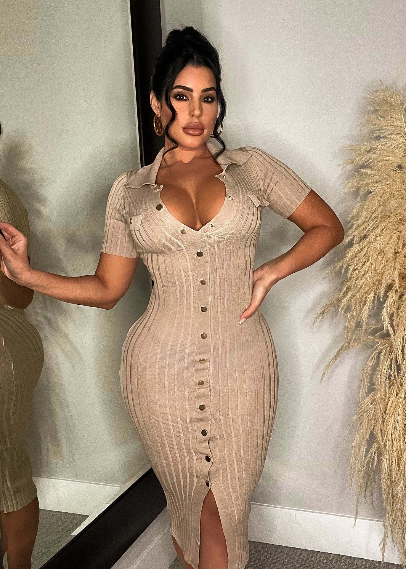 Women's Long Tassel Stretch Knitting Wide Ribbed Dress 3