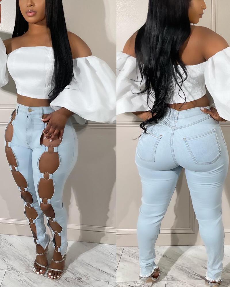 Women Summer Ripped Underwire Patchwork Denim Pant