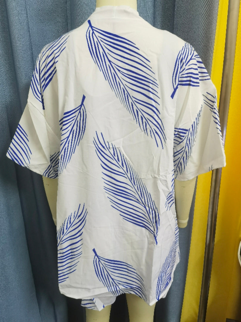 Spring Summer Women's Fashion Print Casual Holidays Cardigan Shorts Set 16