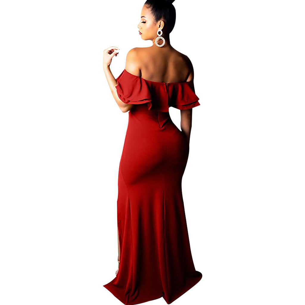Sexy Fashion Ruffle Off Shoulder Split Dress 16
