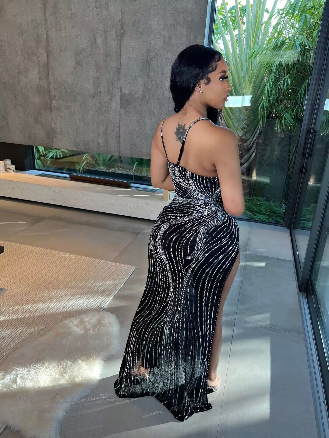 Sexy Rhinestone beaded slit Straps Party Dress 14