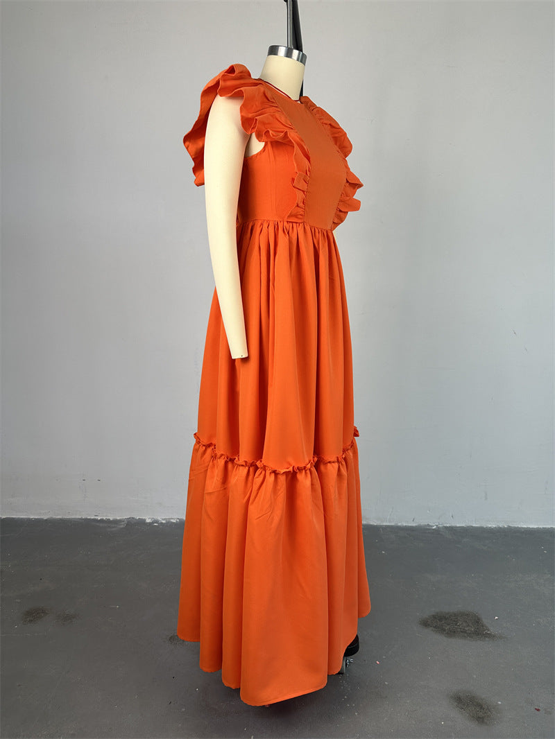 Women Summer Chic Ruffle Short Sleeve Round Neck Maxi Dress 7