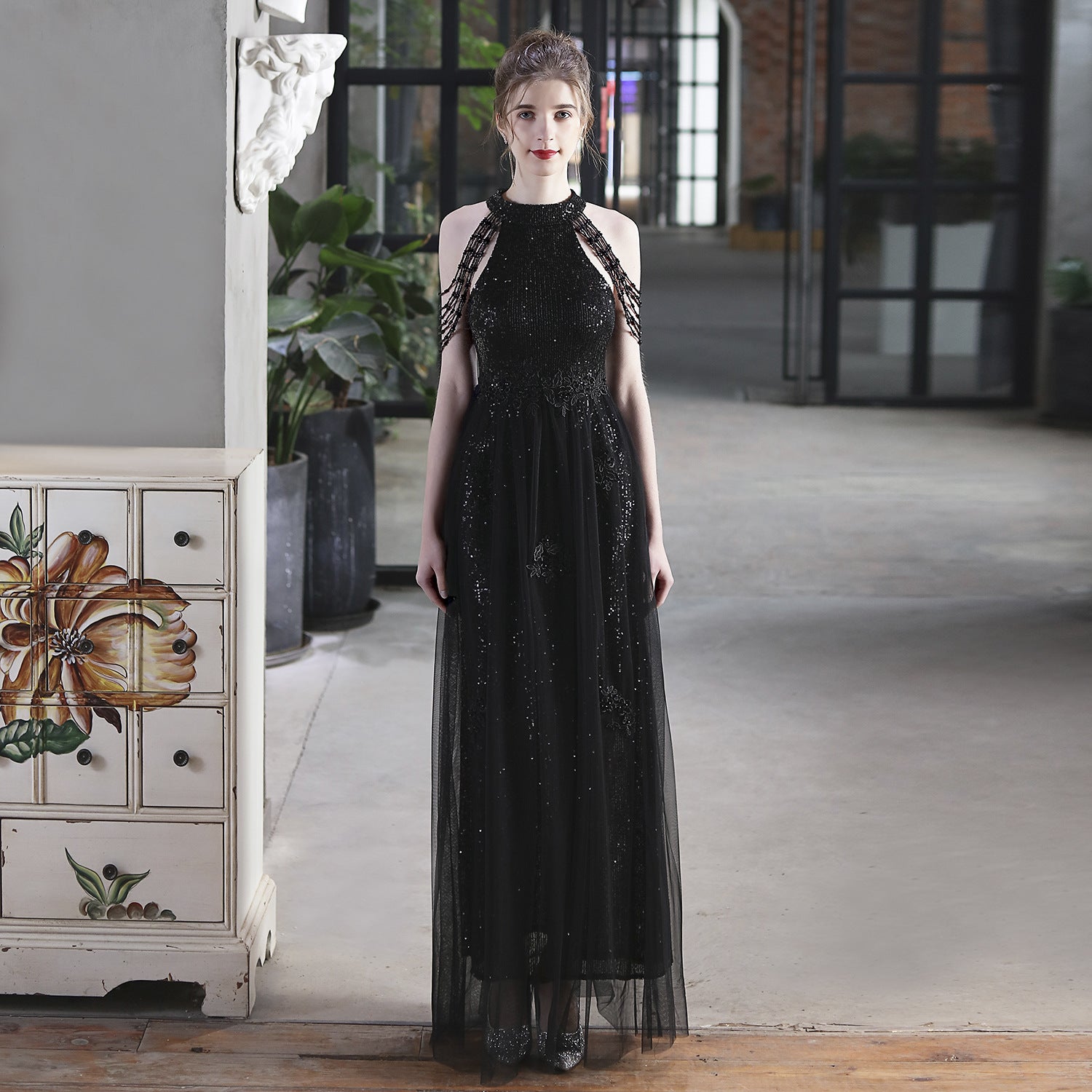 Luxury Sequin Mesh Brides Dress Elegant Formal Party Evening Gown 3