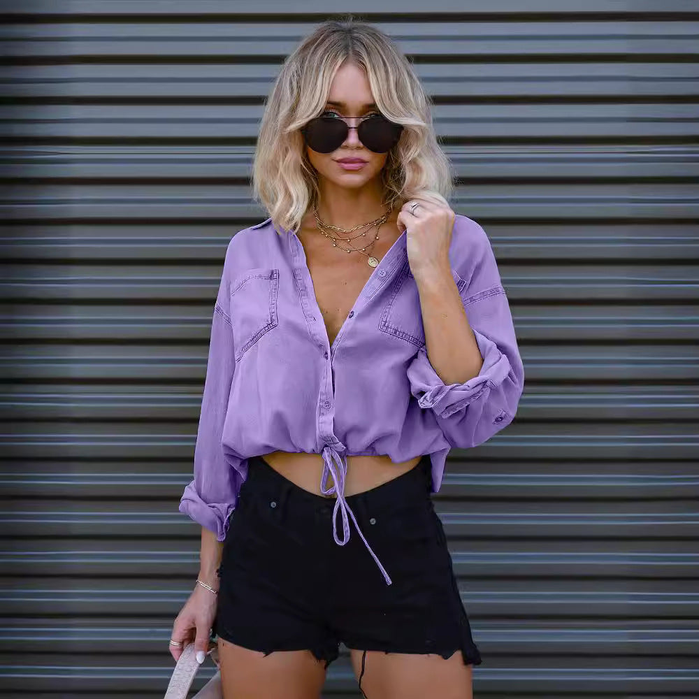 Spring And Summer New Fashion Casual Pocket Loose Shirt 7