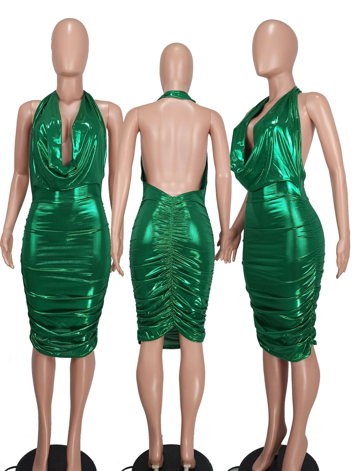 Ladies Sexy Low Neck Low Back Shiny Dress 21
