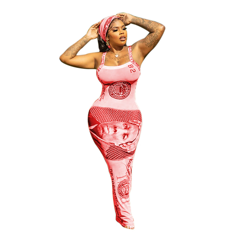 Women Printed Suspender Sexy Maxi Dress 12