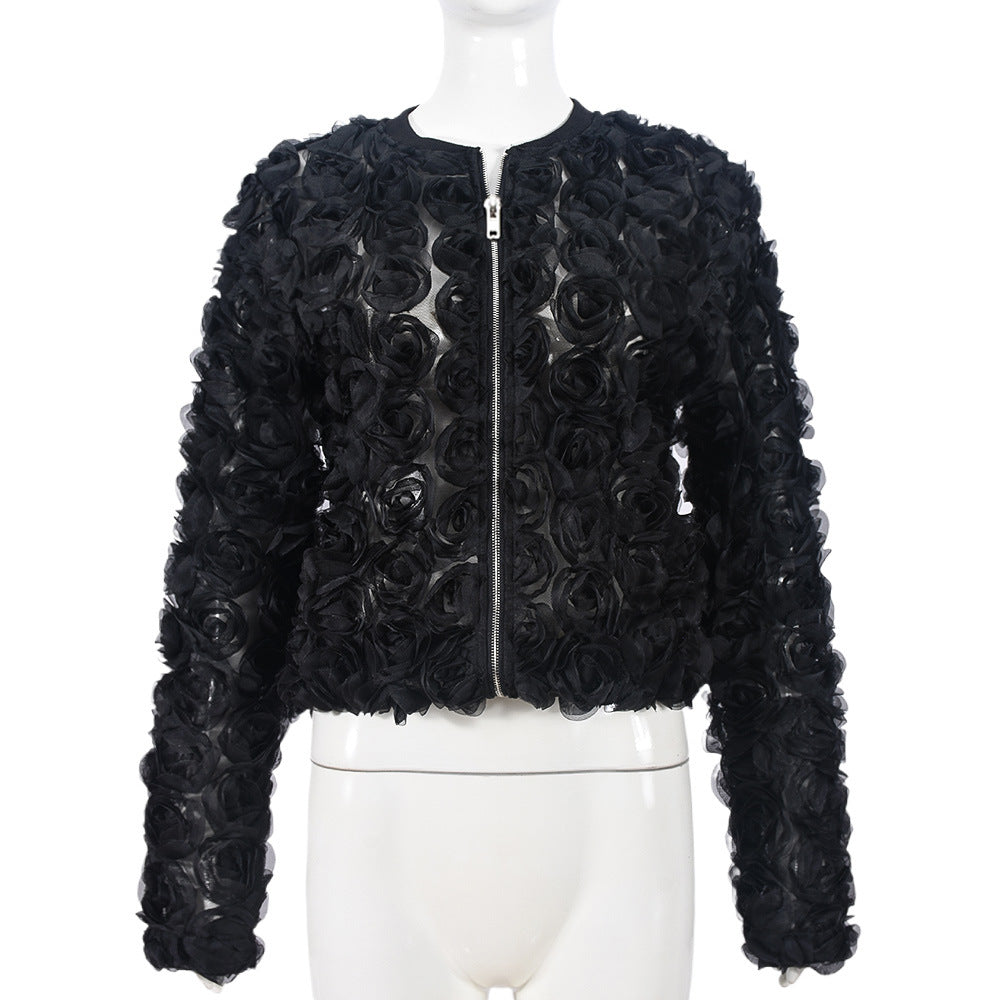 Women autumn mesh flower top 12