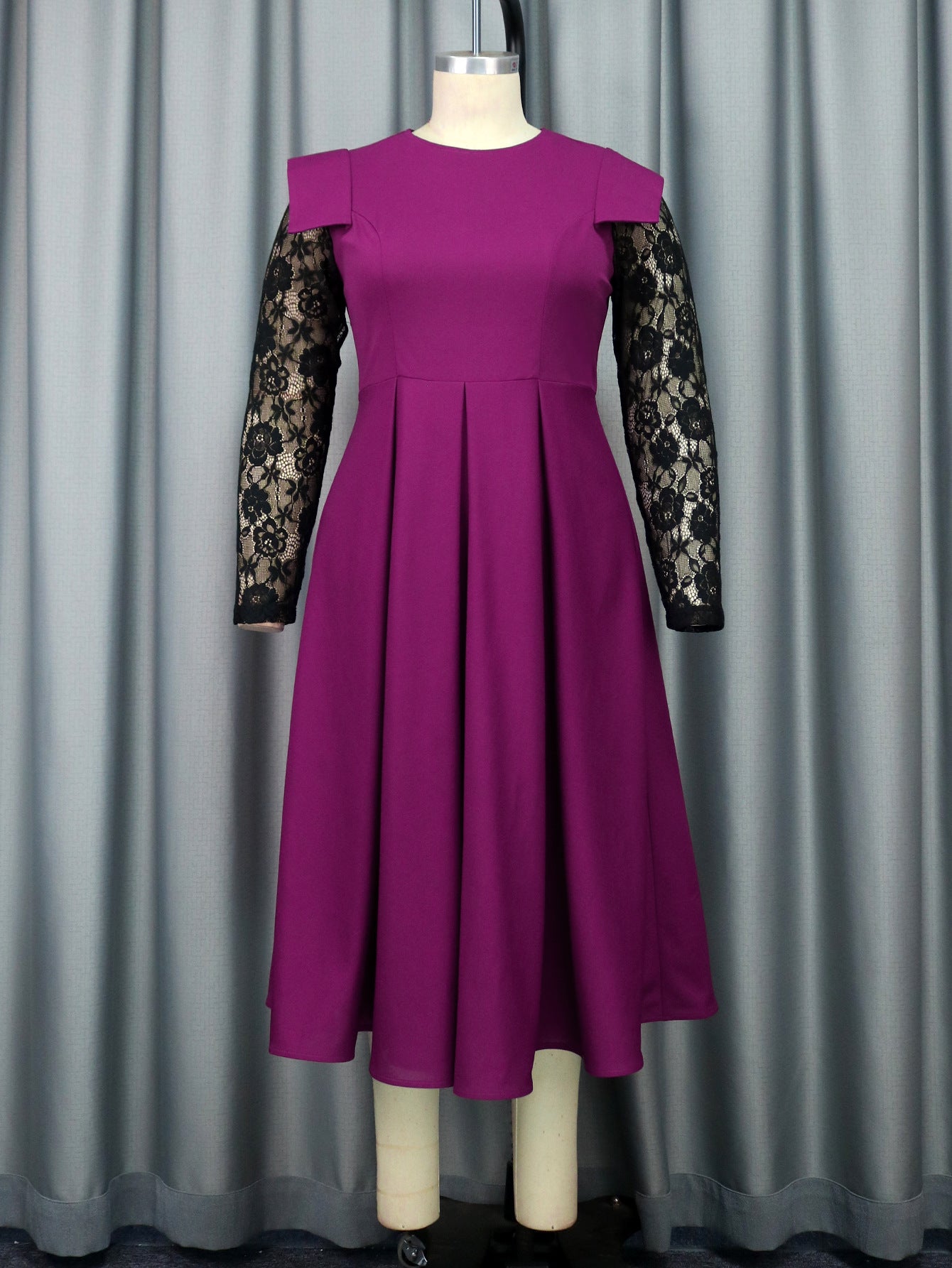 Lace Sleeves High Waist A-Line Dress