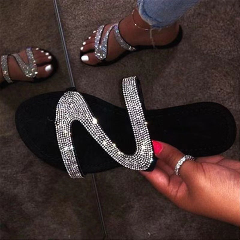 Plus Size Flat Sandal Flip flops Z-line Rhinestone Clip Toe Casual Outdoor Wear Beach Women's Shoe 16