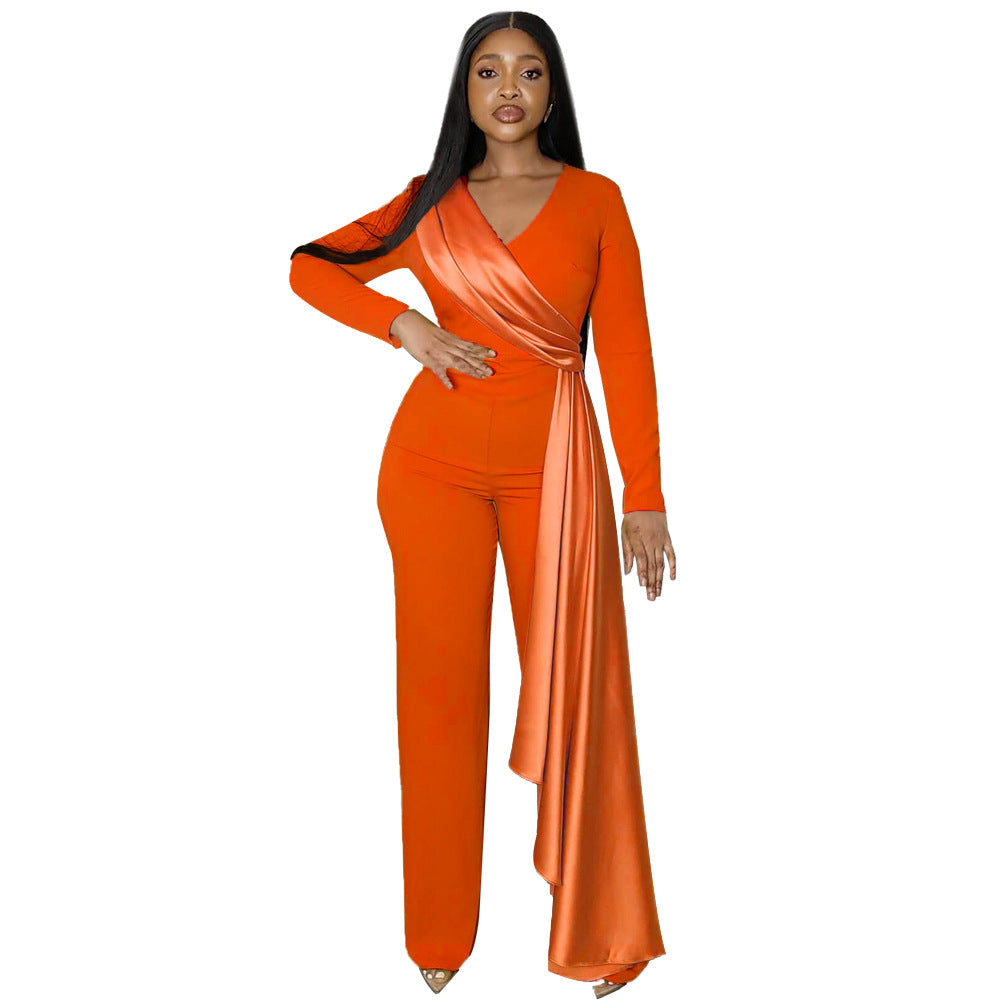 Women Long Sleeve V-Neck Slim Jumpsuit 13