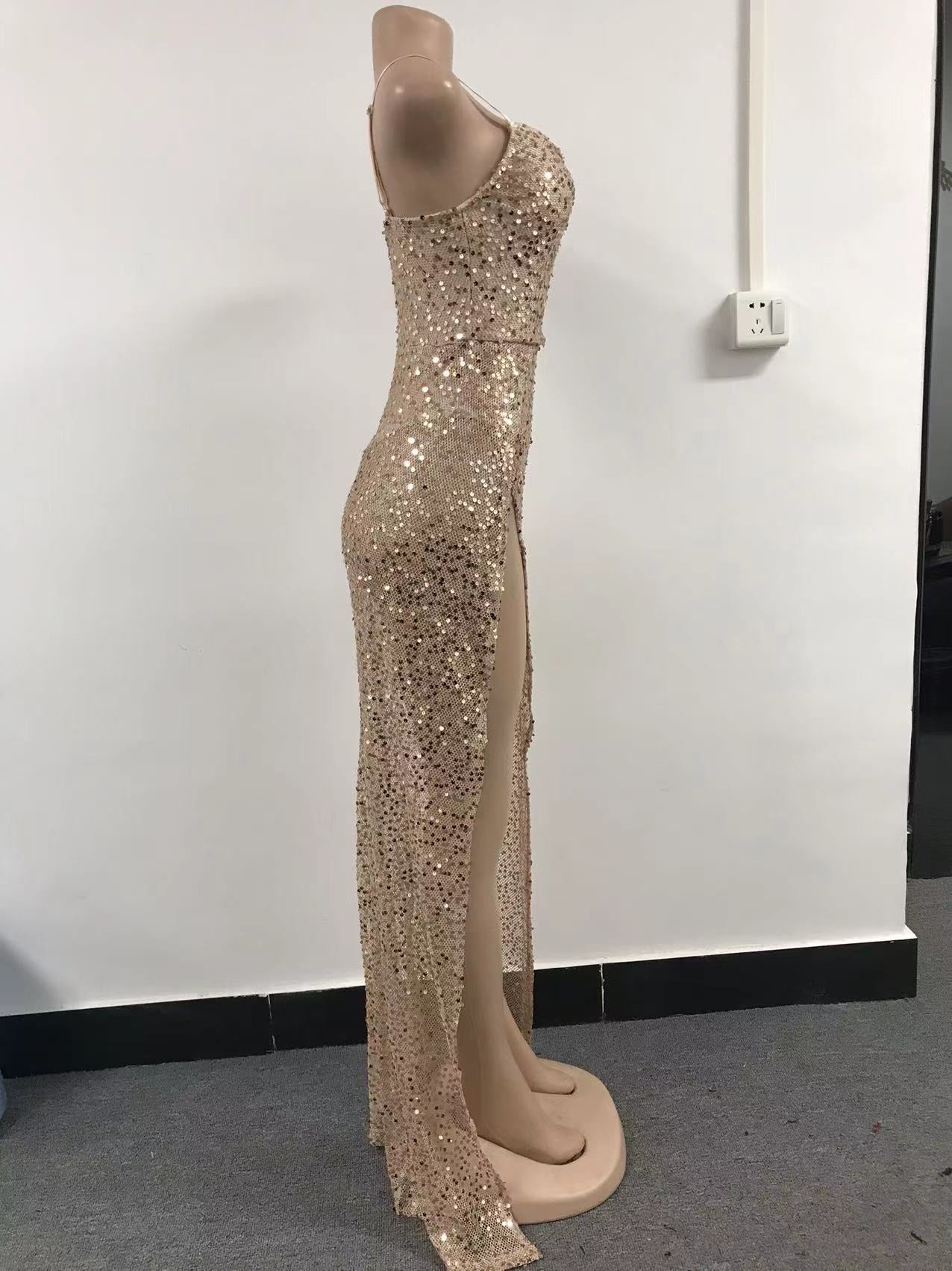 Women Elegant Sequins Straps Party Evening Dresss 14