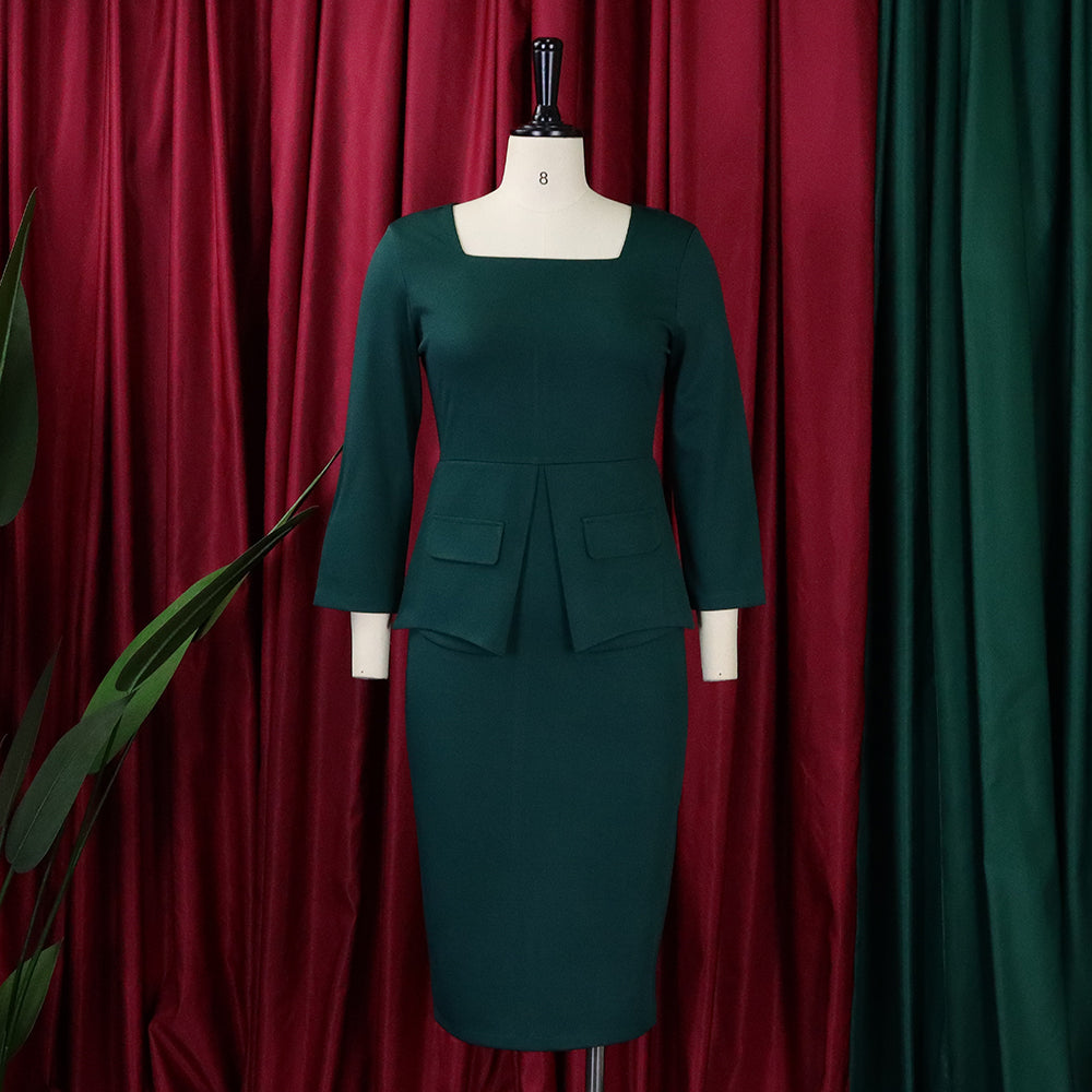 Women'S Spring Solid Bodycon Chic Elegant Career Africa Plus Size Dress 20