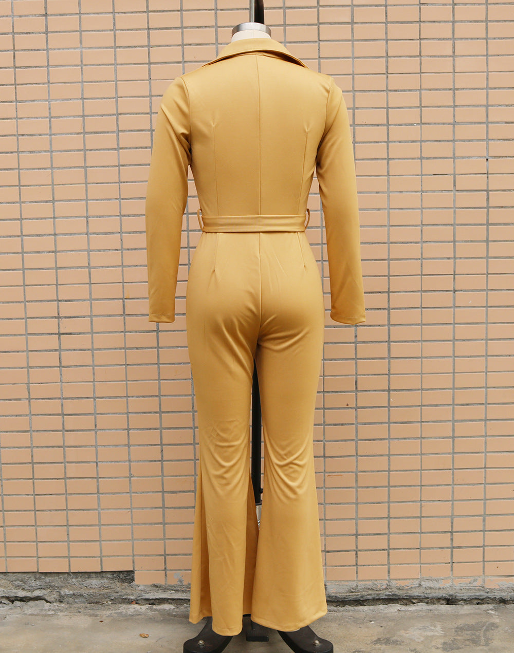 Women Turndown Collar Long Sleeve Bell-Bottom Jumpsuit 17