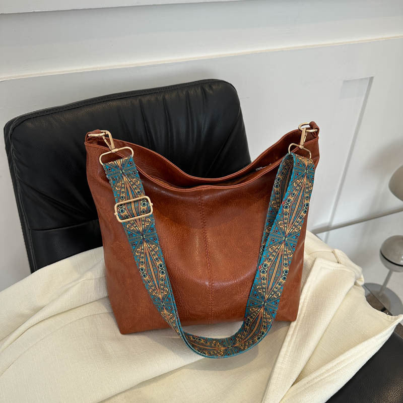 Women Retro Wide Shoulder Crossbody Bag Bucket Bag 10