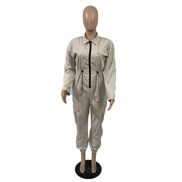 Women Fall Long Sleeve Zip Cargos Jumpsuit 11