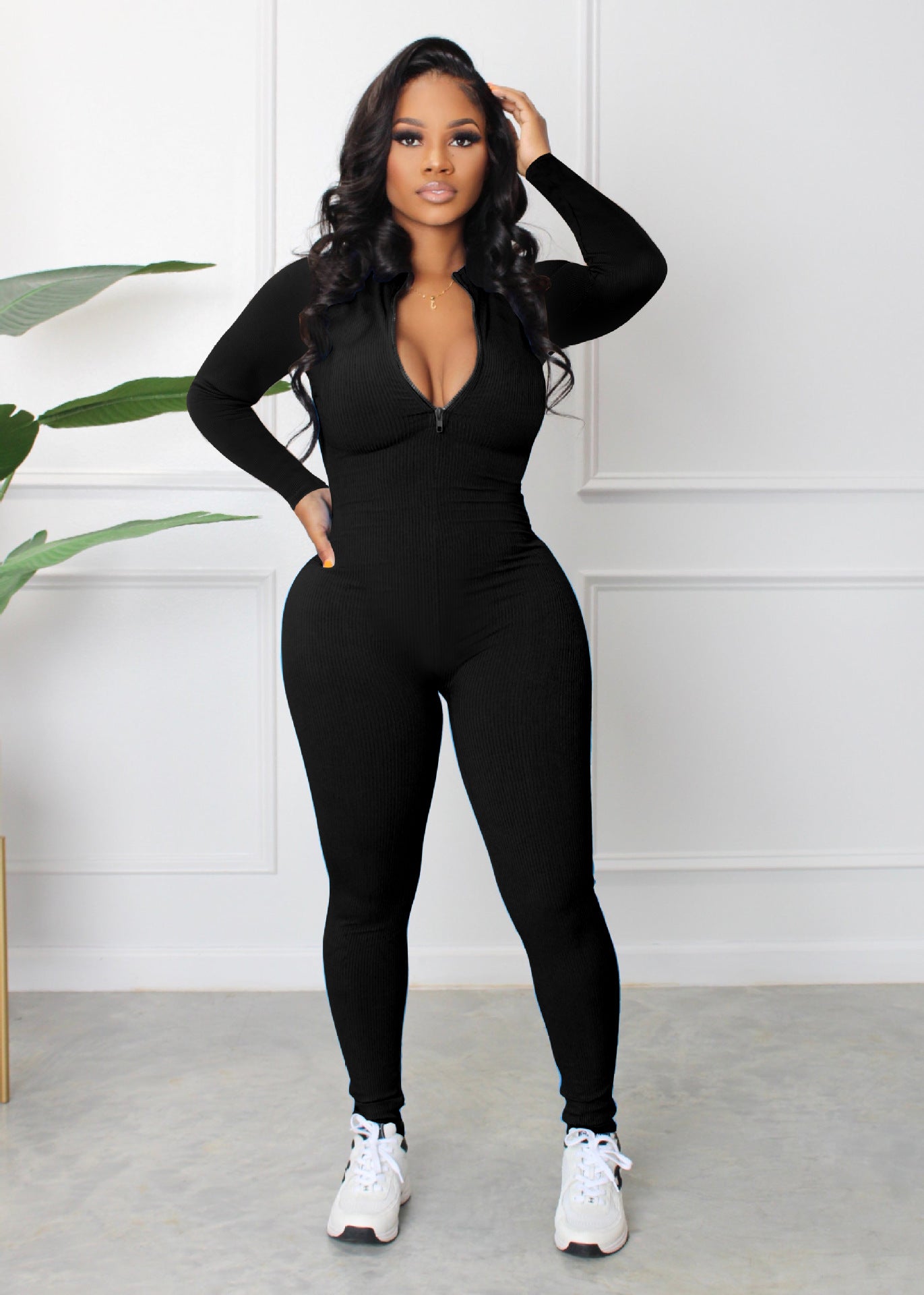 Women Fall Zip Long Sleeve Sports Jumpsuit 11