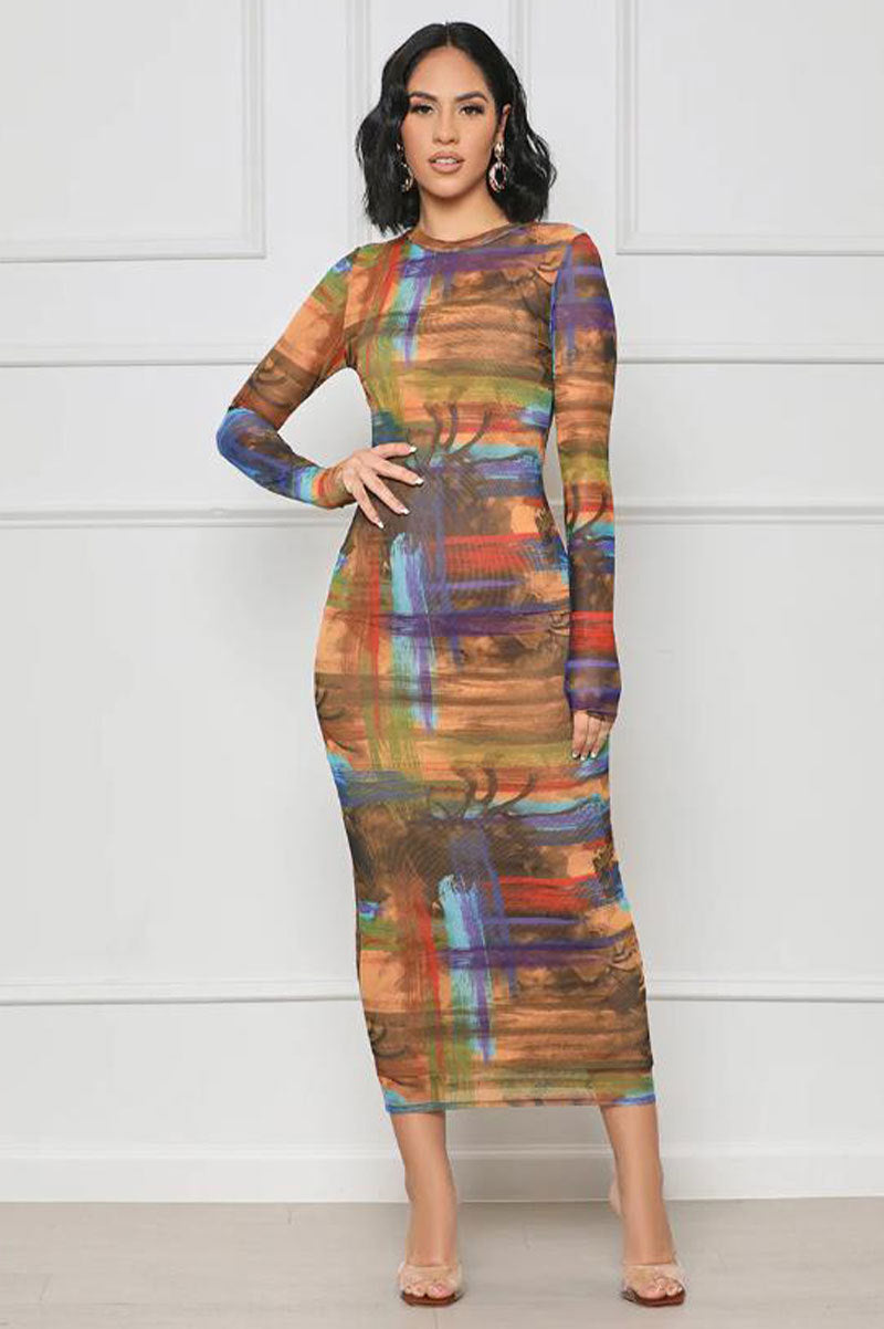 Autumn Fashion Print Women Long Sleeve Casual Dress 3