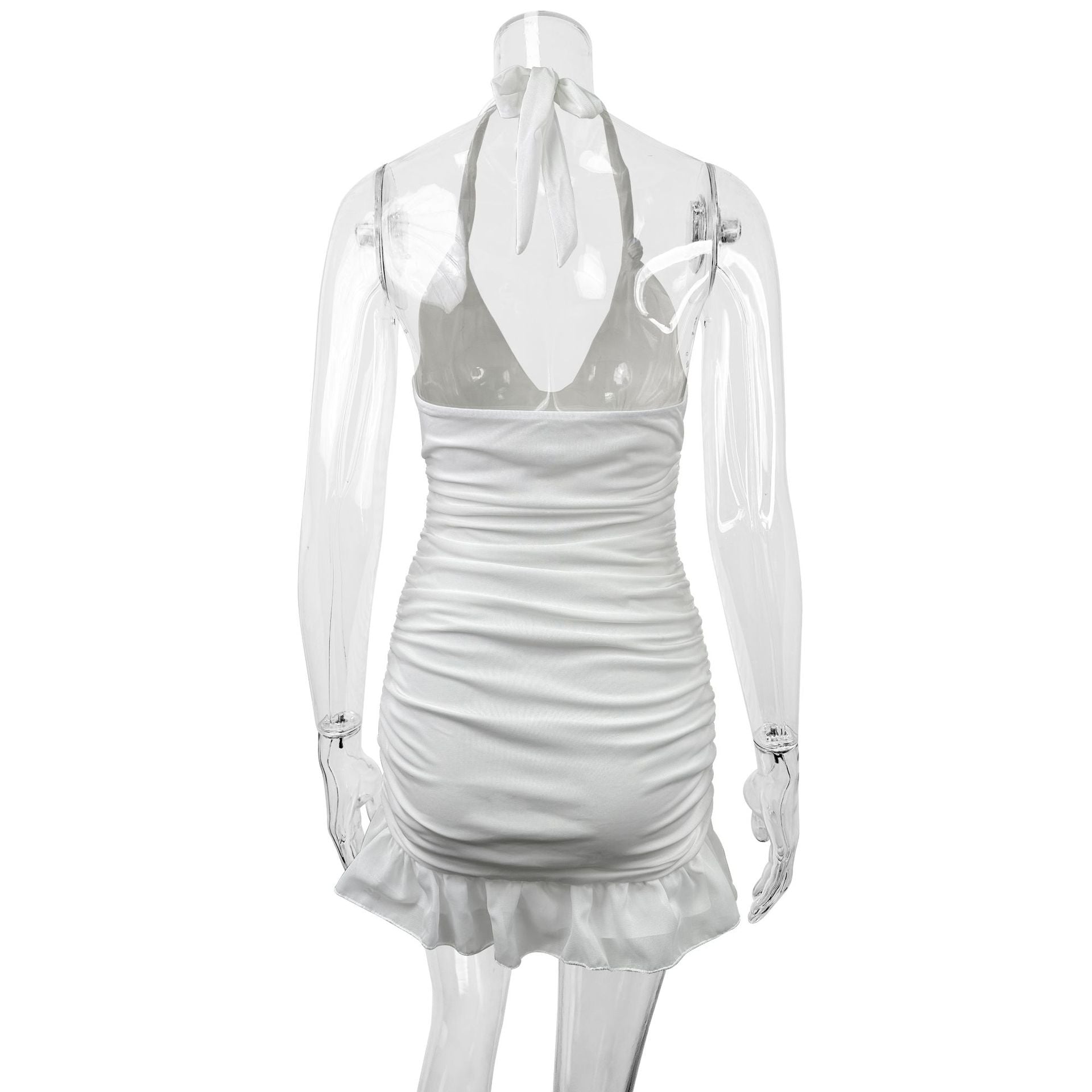 Summer women's deep v-neck Halter Neck sexy Ruched Beach dress 8