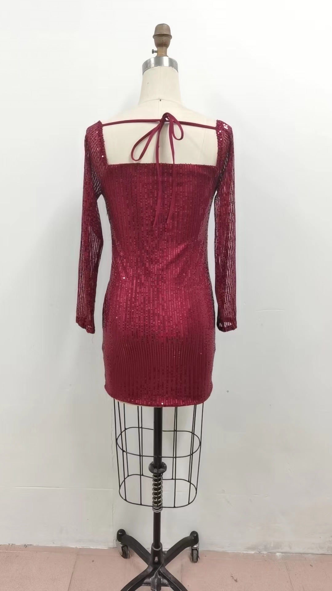 Sexy Long Sleeve Solid Color Sequin Evening Dress Slim Bodycon Dress 23