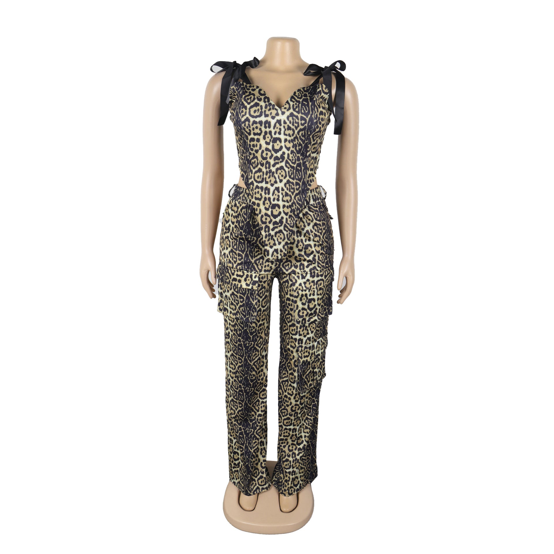 Printed Lace-Up Drawstring Multi-Pocket Two Piece Pants Set 20