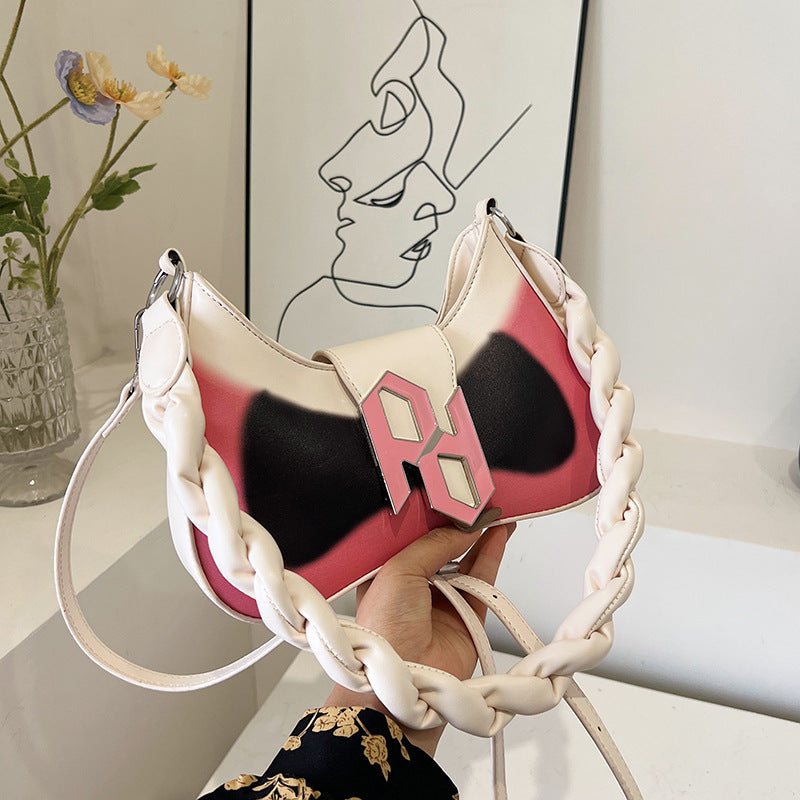 Women Contrasting Color Braided Twist Messenger Bag Shoulder Bag 3