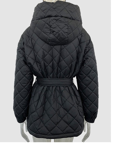 Women's Winter Clothes Slim Fit Lace-Up Turndown Collar Long Sleeve Long Style Hooded Cotton-Padded Jacket 20