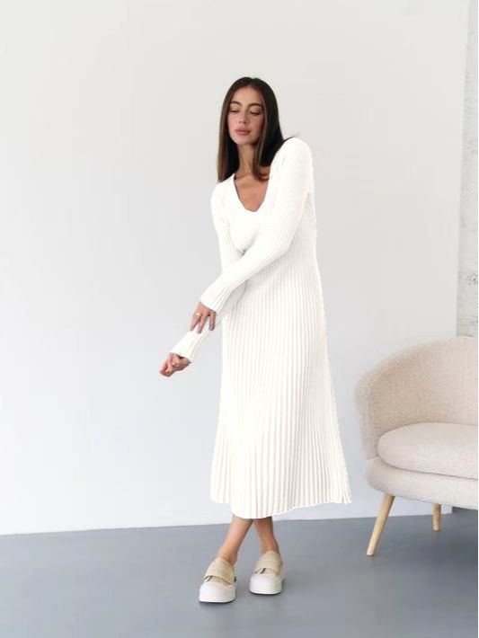 Women Bell Bottom Ribbed Knitting Dress 6