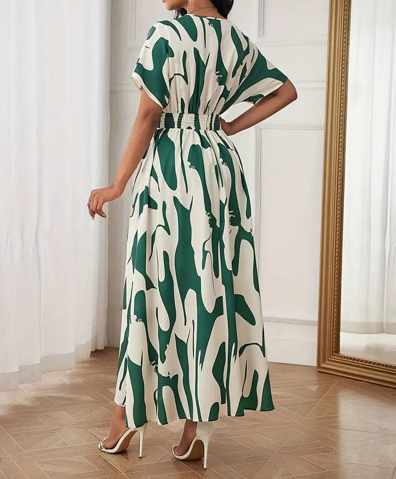 Fashion Printed V-Neck Slim Waist Elegant Women's Dress 7