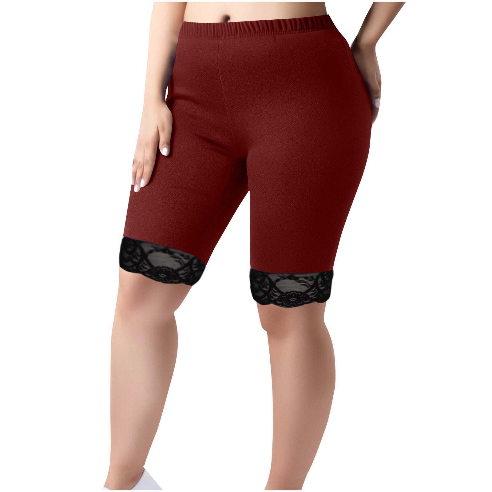 Women's Trousers Lace Knee-Length Shorts Plus Size Elastic Waist Tight Pants 3