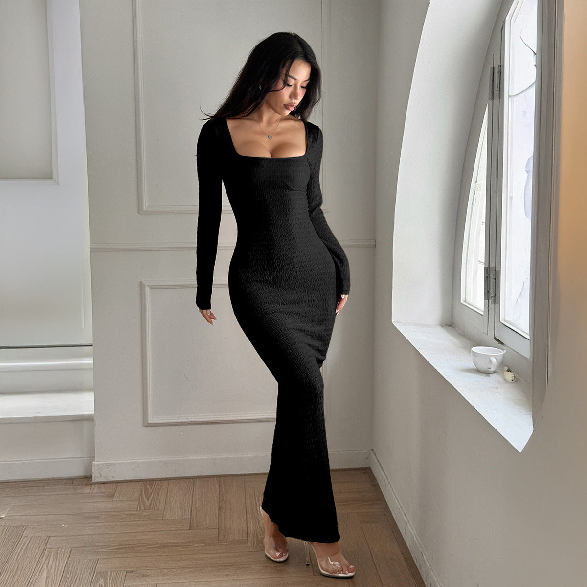Women Sexy Style Solid Long Sleeve Dress 11
