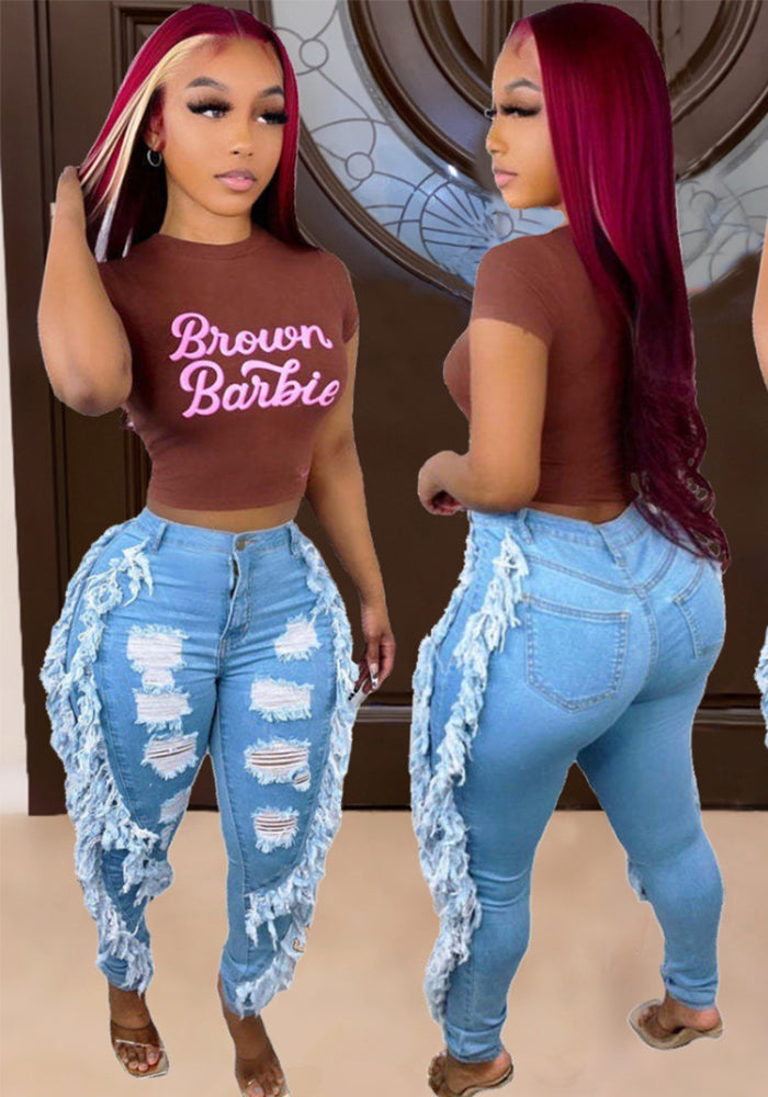 Women's Ripped Fashion Frayed Sexy Slim Fit Skinny Denim Pants