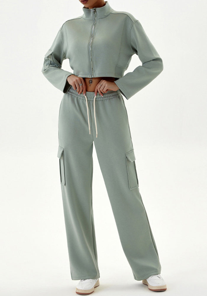 Autumn Winter Women's Casual Sports Loose Zipper Two Piece Pants Set Jogging Yoga Clothes