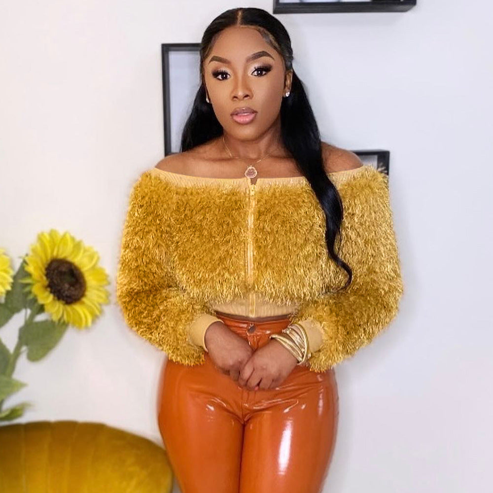 Women autumn long sleeve off shoulder jacket 3