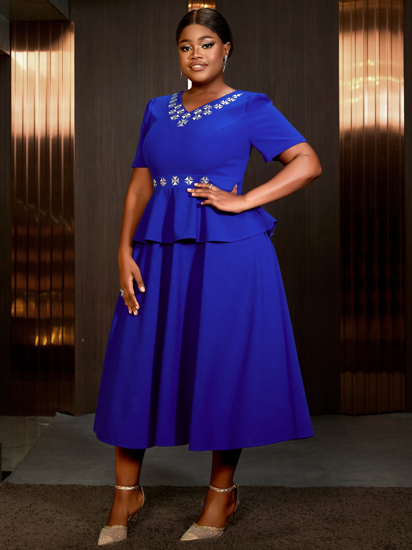 Women V-Neck High Waist Ruffle Dress 4