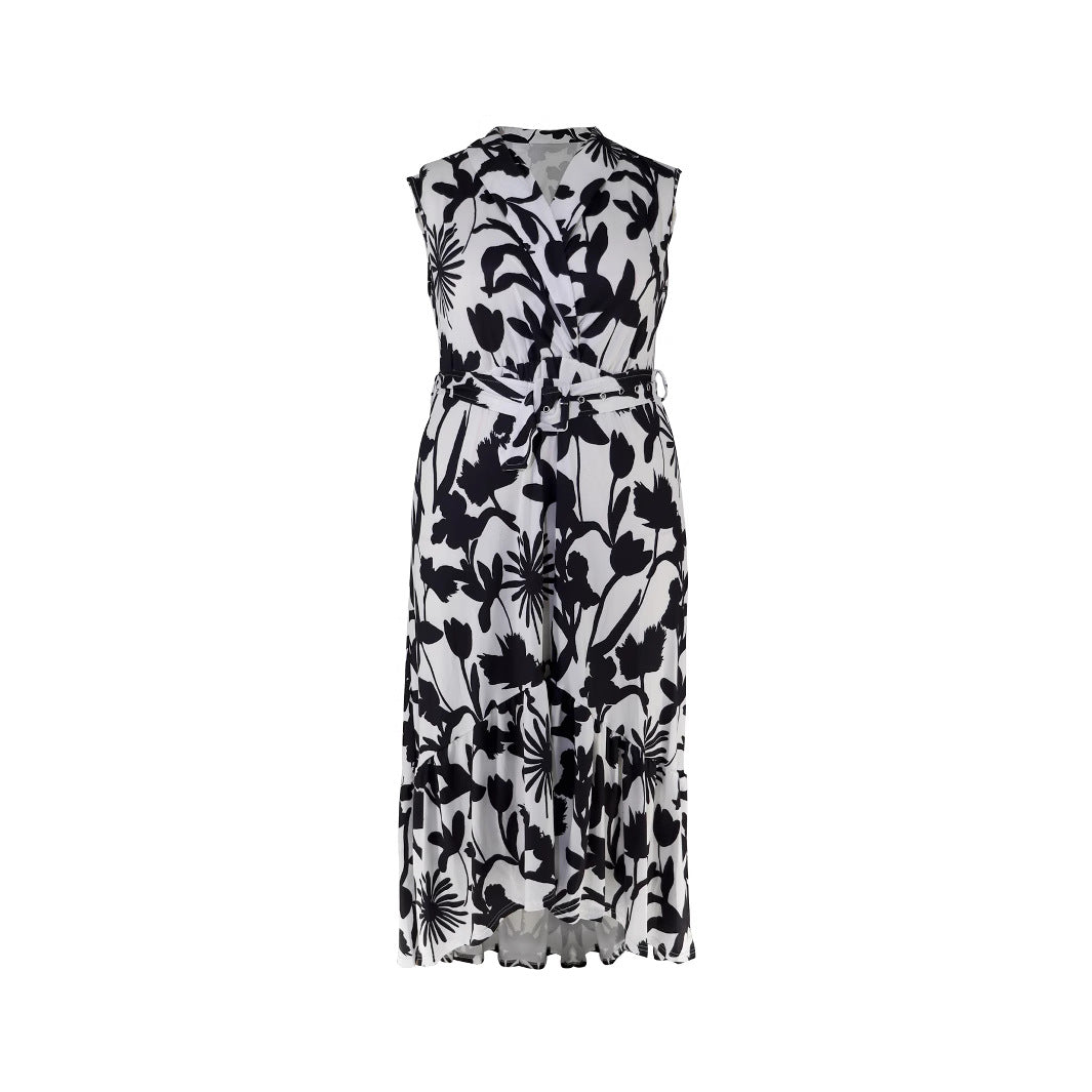 Plus Size Women Printed Sleeveless Ruffle Dress 7