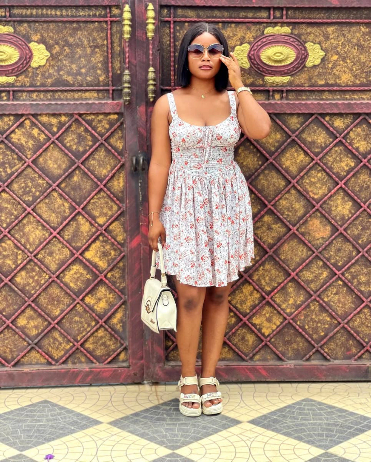 Fashion Print Sexy Deep V-Neck Sling Slim Waist Irregular Dress