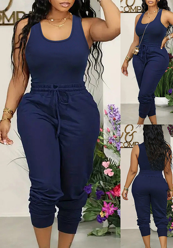Women Casual Solid Vest and Pants Two-piece Set