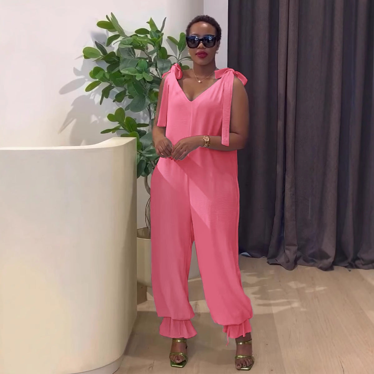 Casual Lace-Up strap Loose-Leg Jumpsuit 3