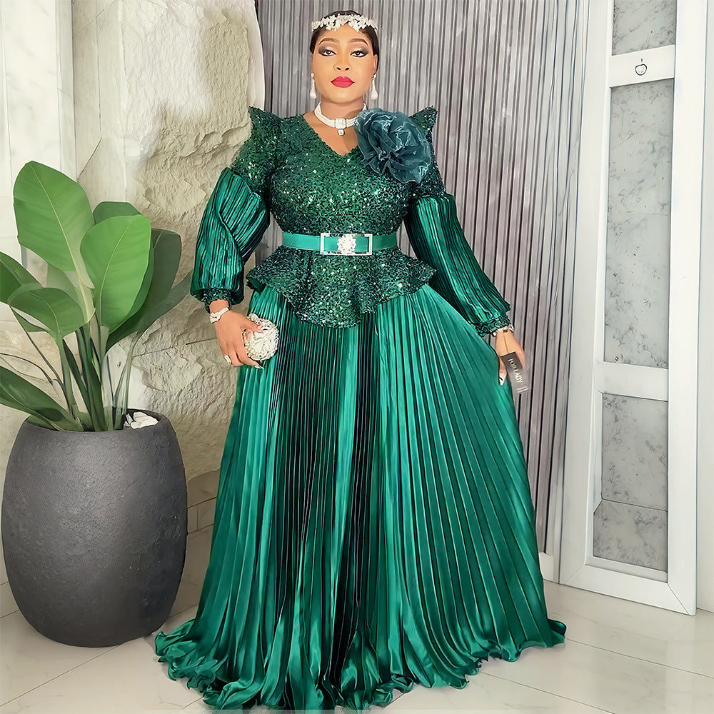 Sequin V-Neck Fashion Plus Size Dubai Elegant Long Gown 4