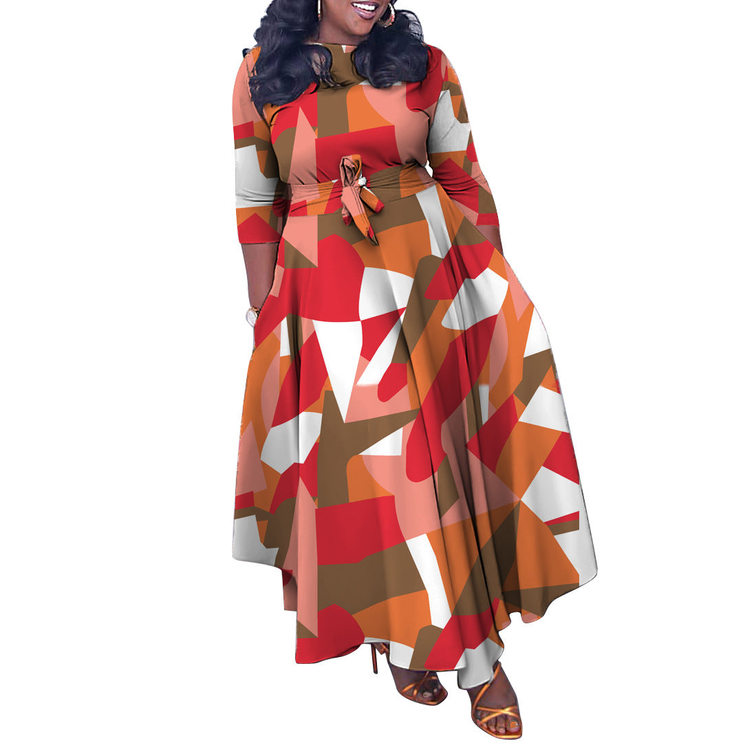 Women's Spring Fashion Chic Printed Long Sleeve African Plus Size Maxi Dress 8
