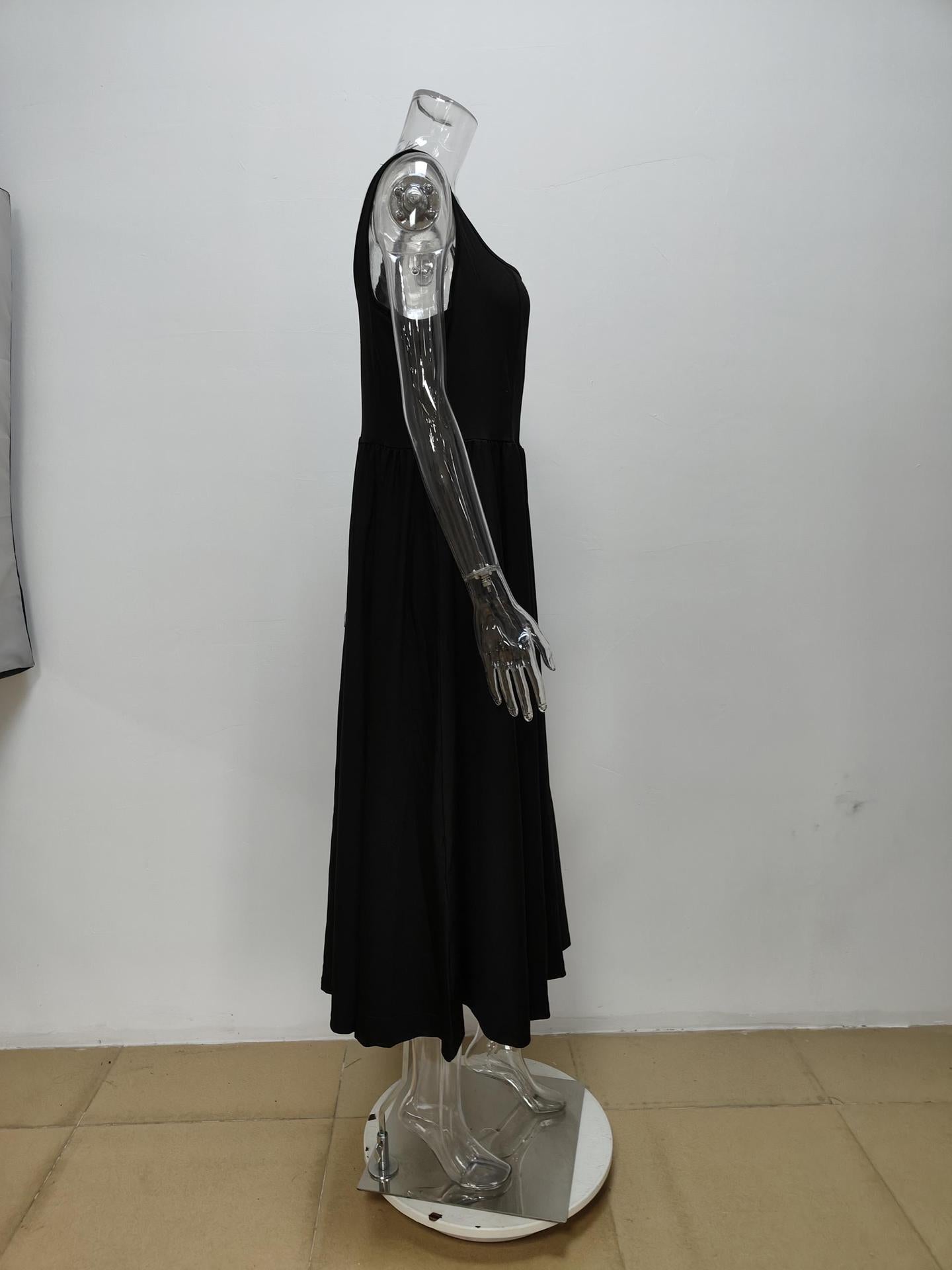 Women autumn sexy solid shoulder strap maxi dress 8