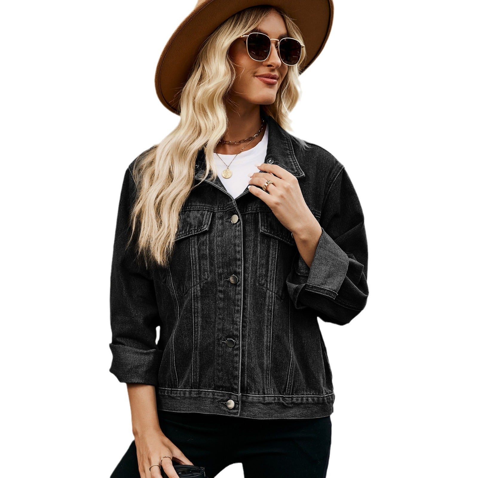 Women Washed Crop Long Sleeve Denim Jacket 11
