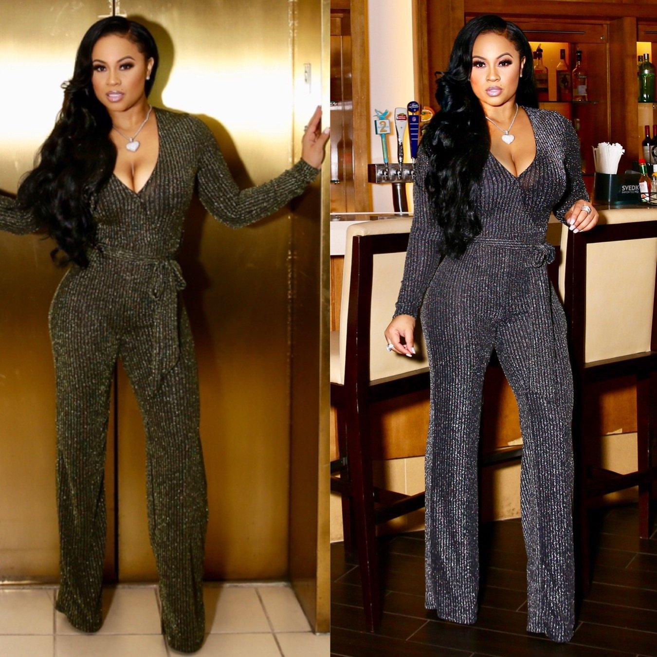 Winter Fashion V-Neck Belt Women's Jumpsuit