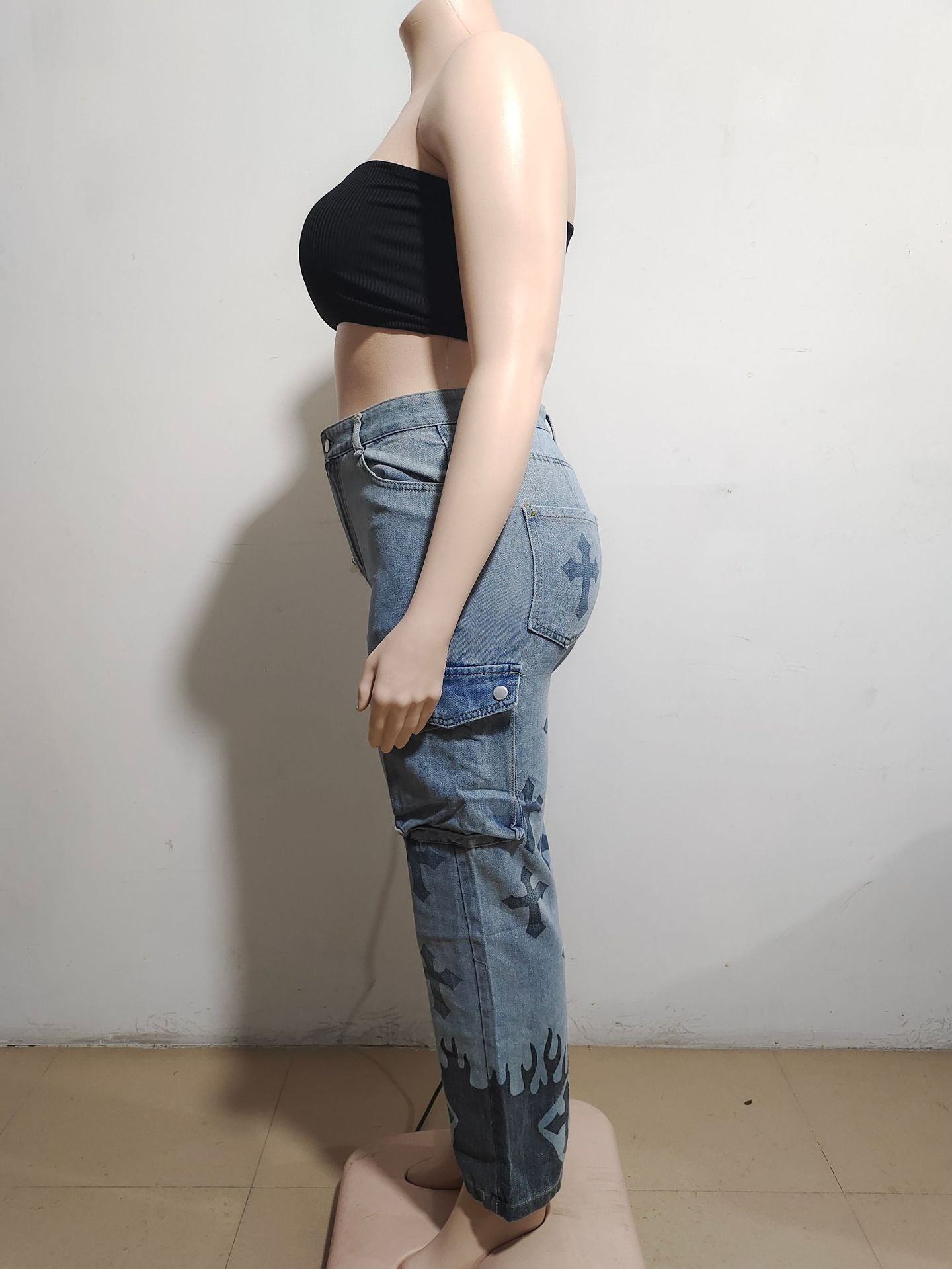 Women's Street Fashion Multi-Pocket Denim Pants 5