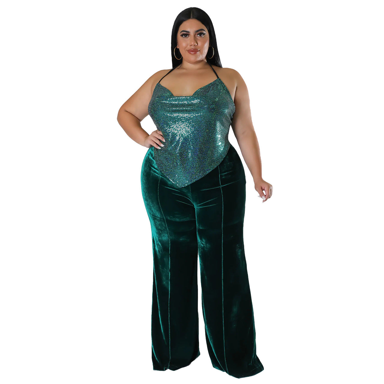 Plus Size Women Winter High Waist Velvet Bootcut Pants 12