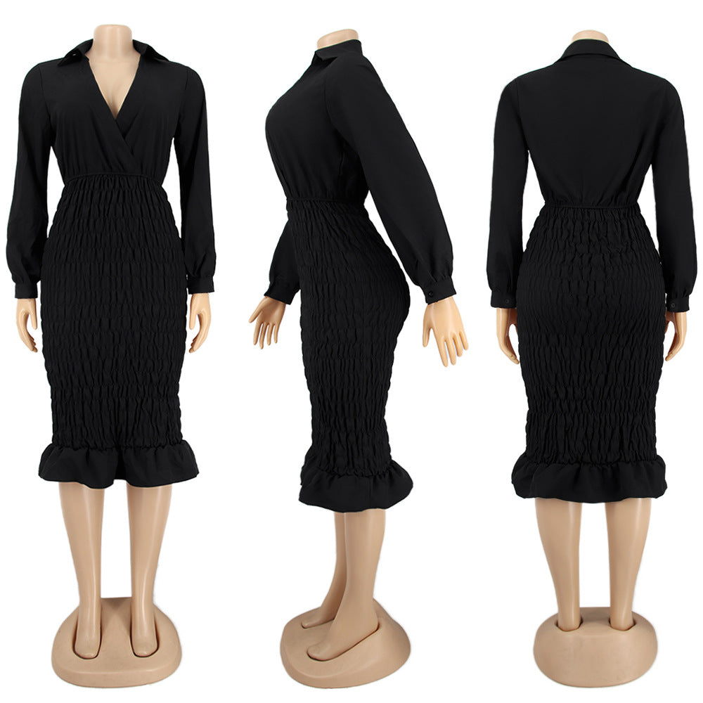 Women v-neck long sleeve dress 7