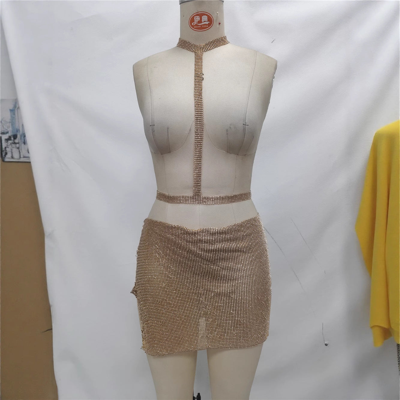 Women Fall Sexy Metallic Rhinestone Slit Lace-Up Skirt 6