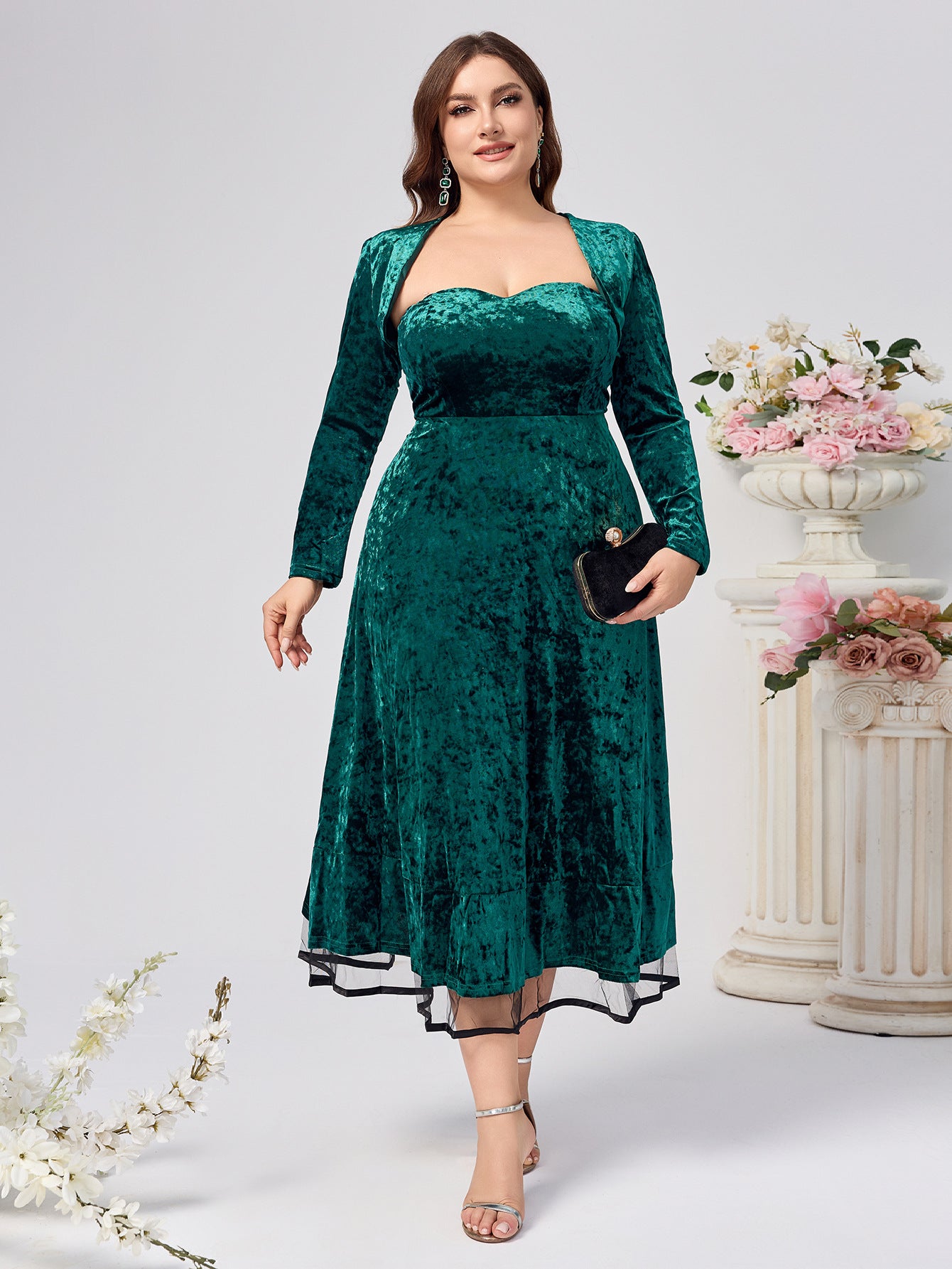 Plus Size Women Gold Velvet Solid Formal Party Dress 7