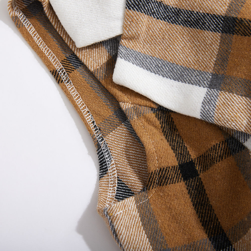 Women's Fashion Plaid Long Vest Turndown Collar Sleeveless Blazer 45