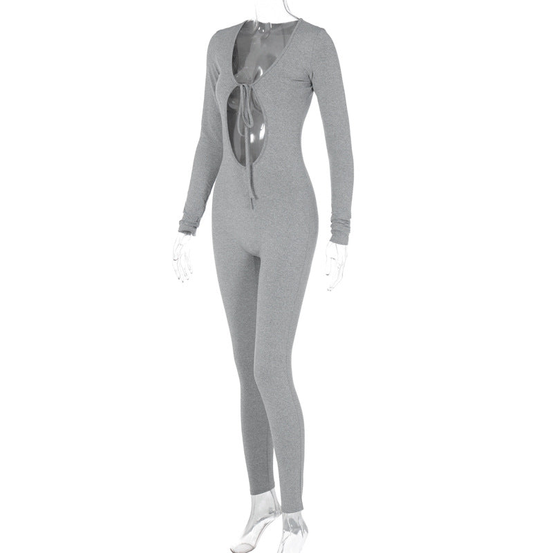 Women's Autumn Fashion Sexy Hollow Slim Long Sleeve Jumpsuit 14